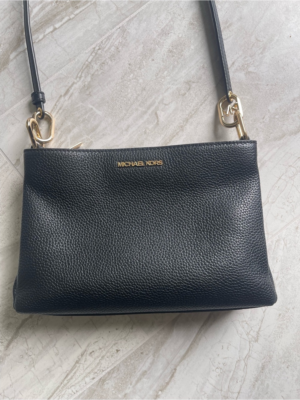 Michael Kors Black Pebbled Leather Crossbody with Gold Hardware